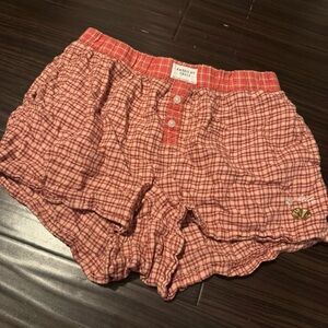 AE Aerie Orange Plaid Flannel Girl Boxers Pajamas PJ Sleep Shorts Size Medium